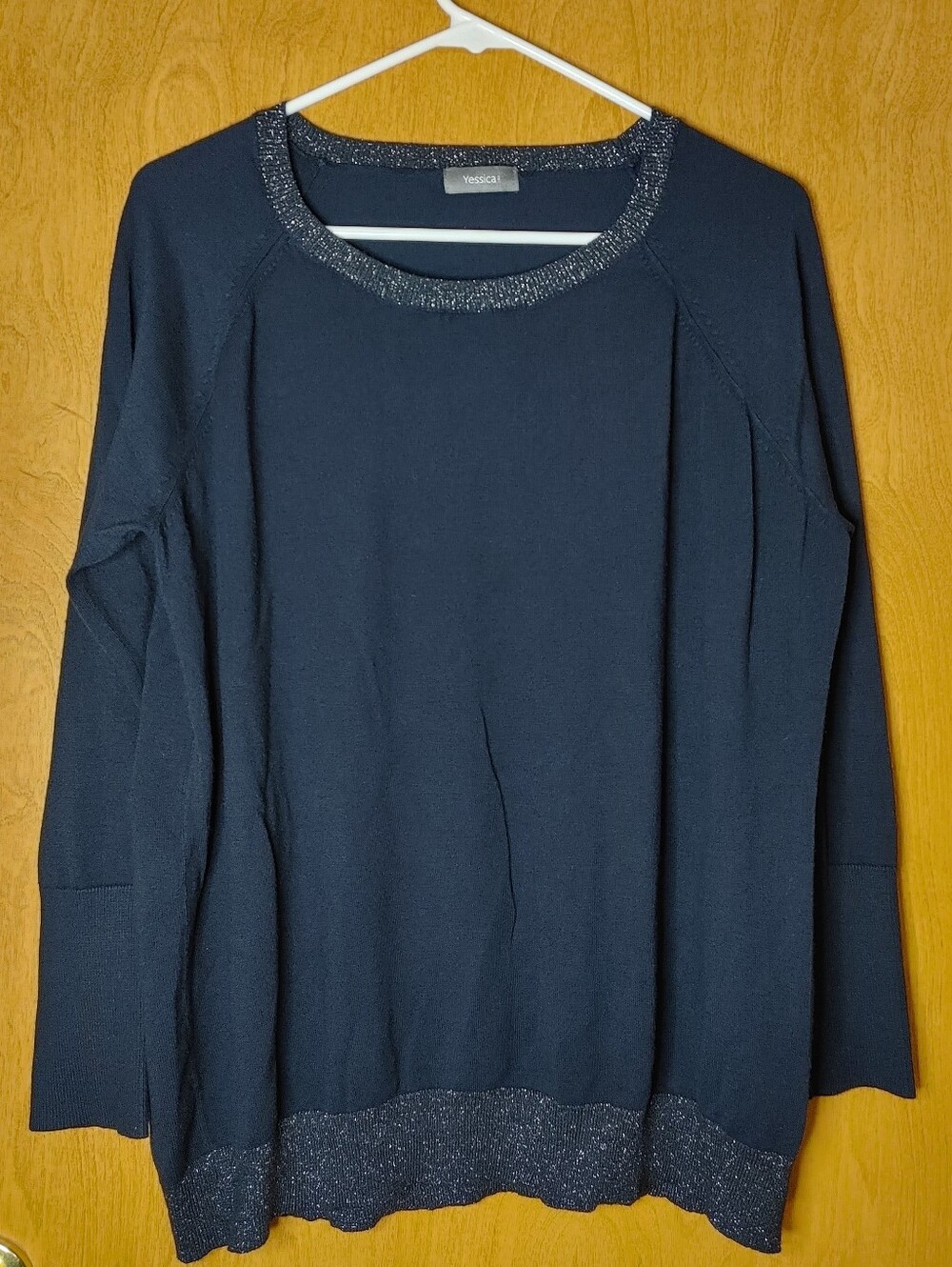 Yessica Navy Sparkle Trim Women's Sweater